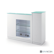 Mesa de recepción Glasglow con expositor de Mayakoba 