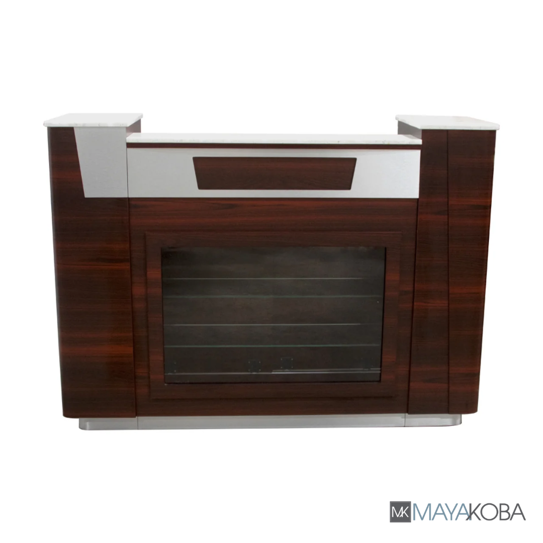 Mostrador de recepción Avon I con vitrina de cristal de Mayakoba 